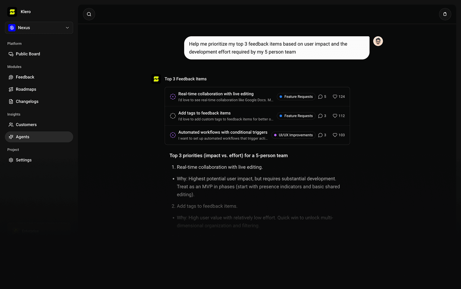 Klero feedback loop for customer success