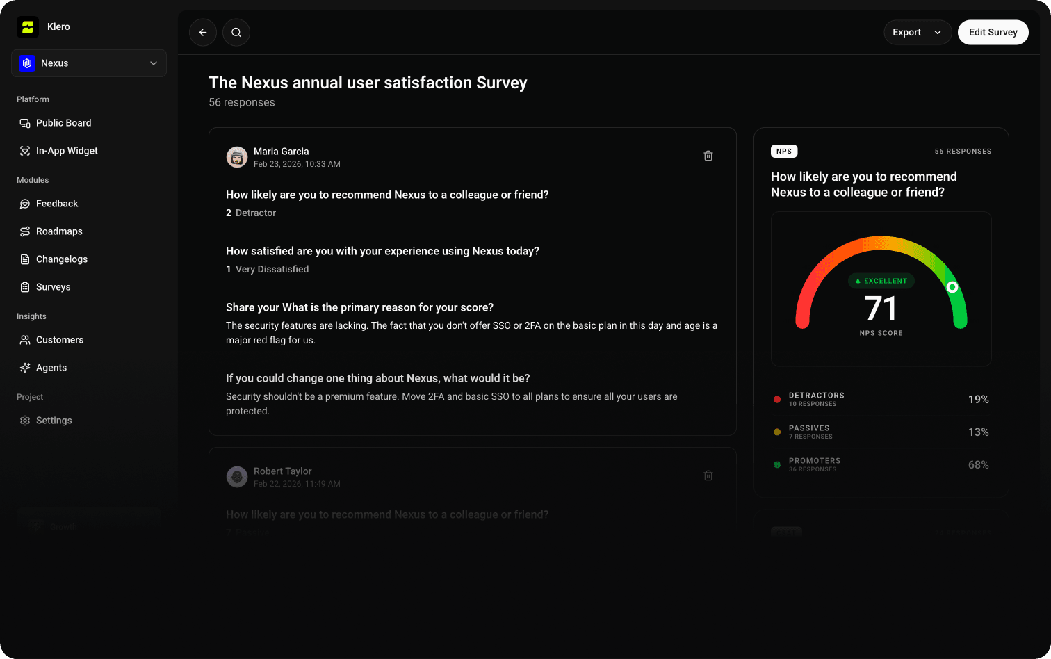 Klero surveys interface