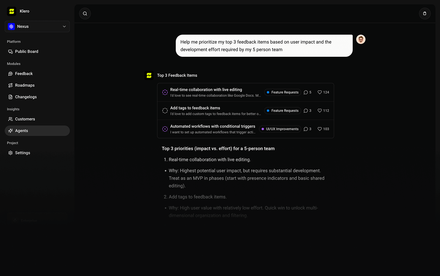 Changelog entry linked to customer feedback items