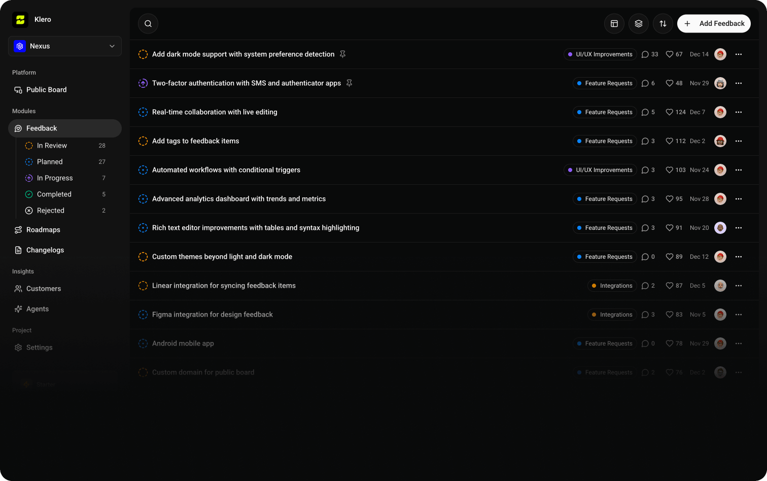 Klero feedback board for early-stage product teams