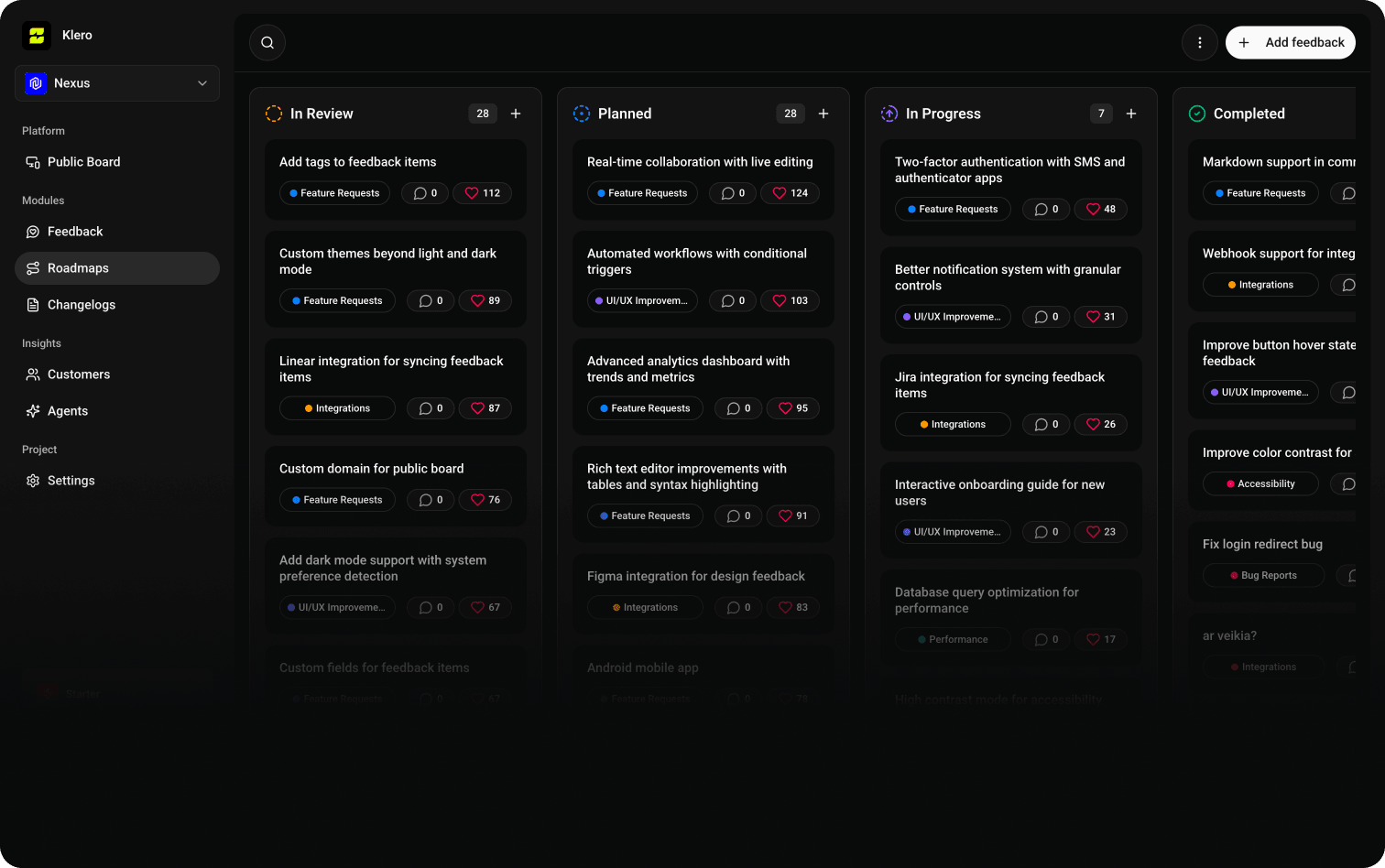 Public roadmap showing planned and shipped work